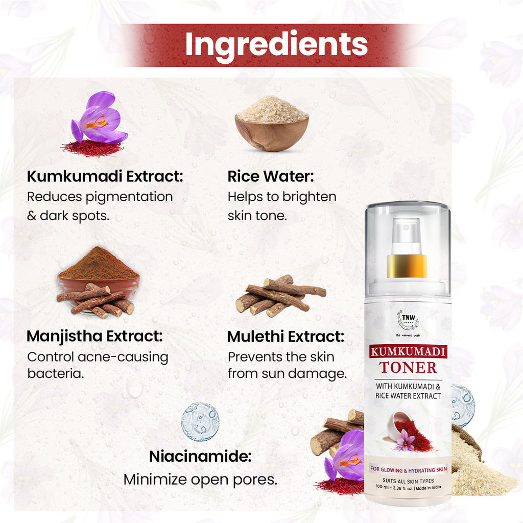 Kumkumadi Toner With Kumkumadi & Rice Water Extract For Glowing & Hydrating Skin
