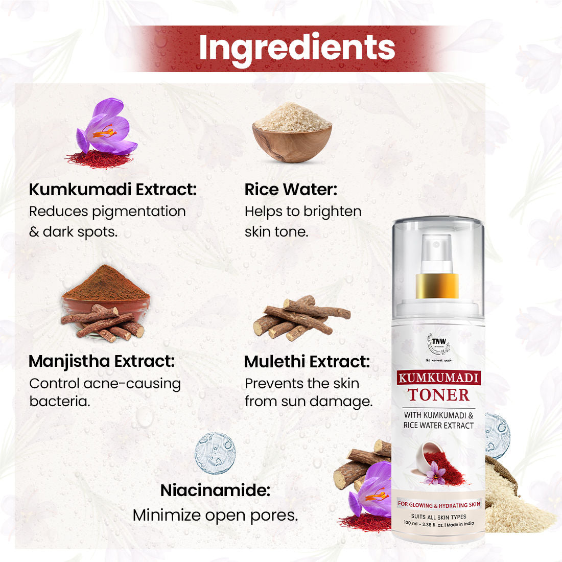 Kumkumadi Toner With Kumkumadi & Rice Water Extract For Glowing & Hydrating Skin