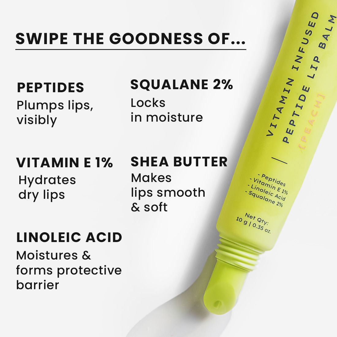 Vitamin Infused Peptide Lip Balm - Peach For Dry & Chapped Lip, Hydrates & Moisturizes