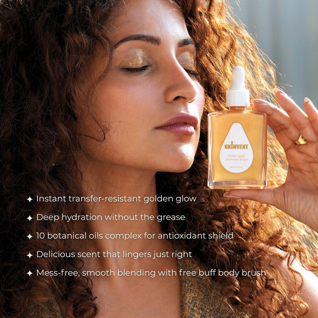 Molten Gold Shimmer Drops With Buff Body Brush