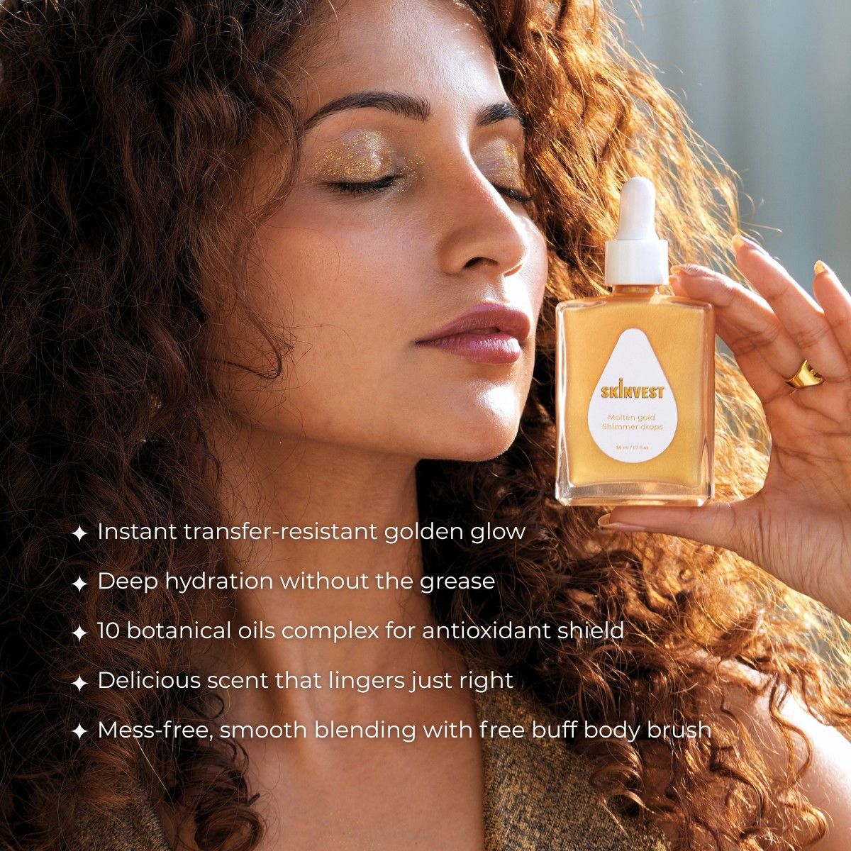 Molten Gold Shimmer Drops With Buff Body Brush
