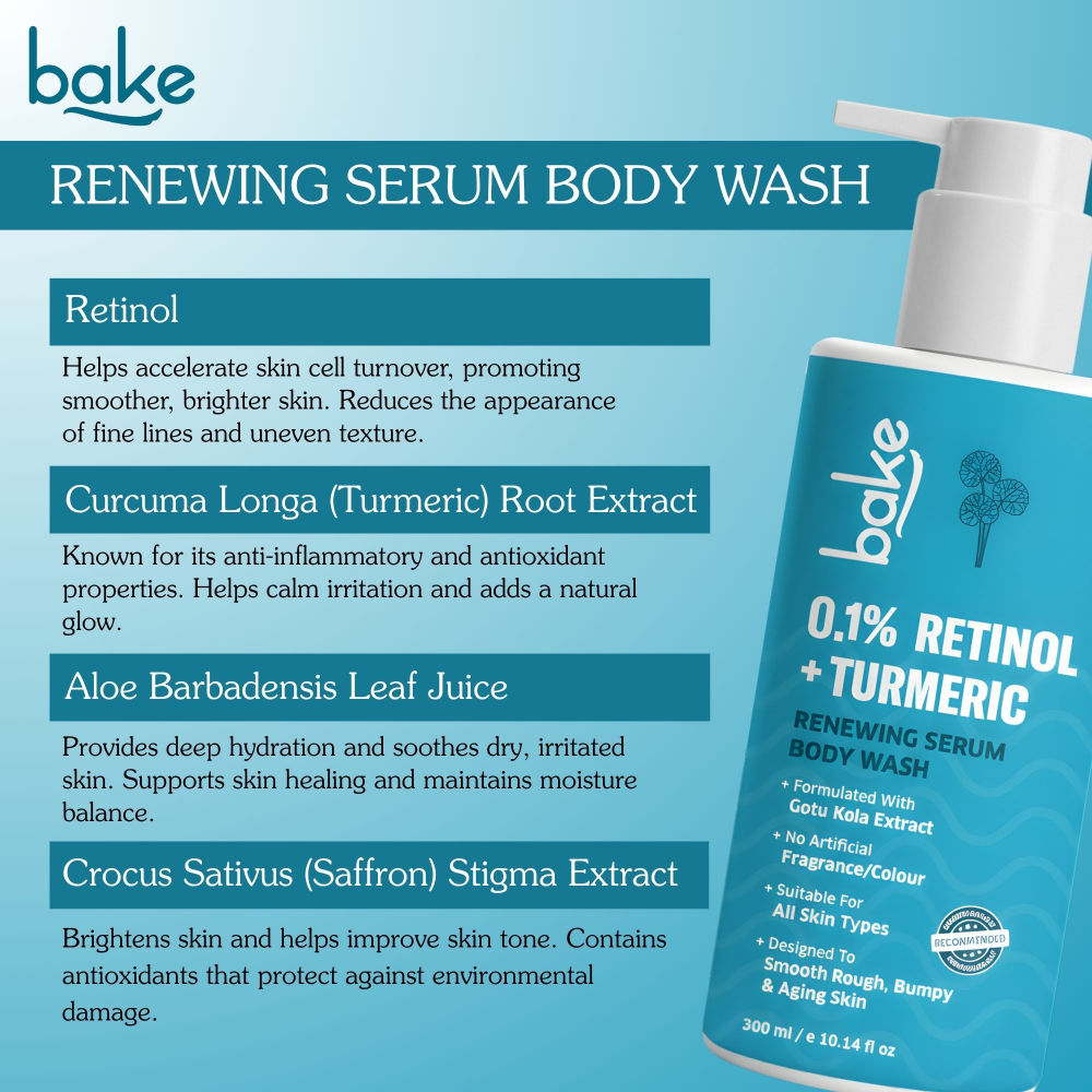 0.1% Retinol & Turmeric Renewing Serum Body Wash for Anti-Aging, Fine Lines & Skin Elasticity