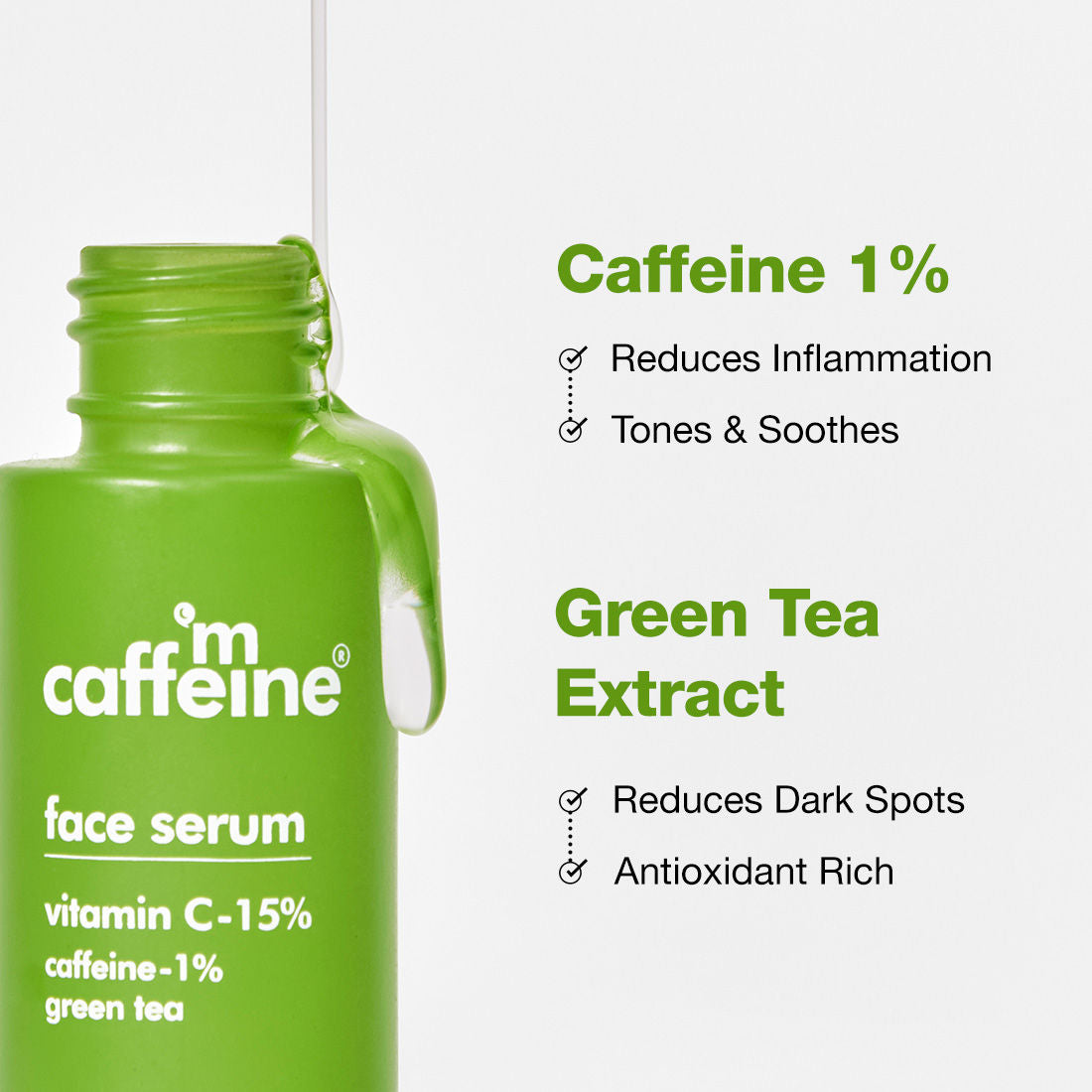 15% Vitamin C Face Serum for Glowing Skin with Green Tea - Reduces Dark Spots & Depigments