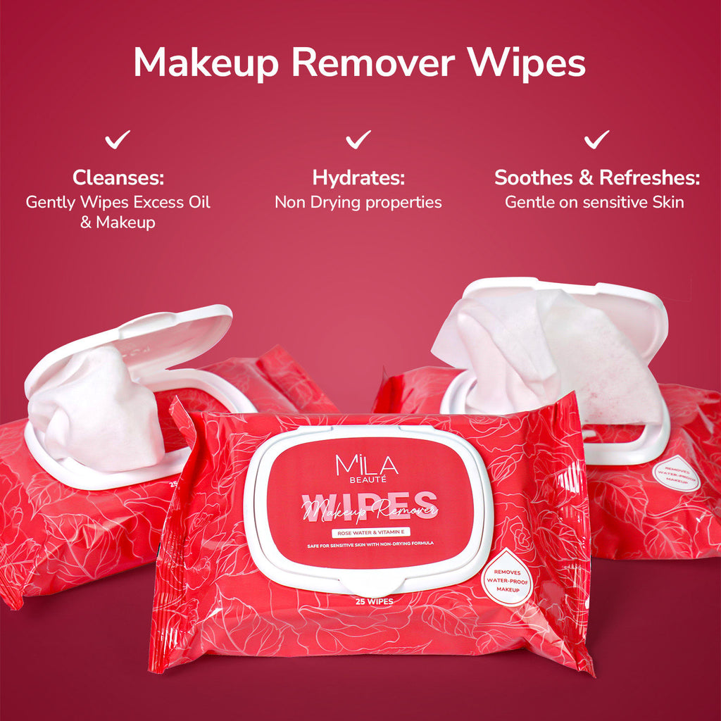 Makeup Remover Wipes Hydrating & Refreshing With Rosewater & Vitamin E - 25 Wipes