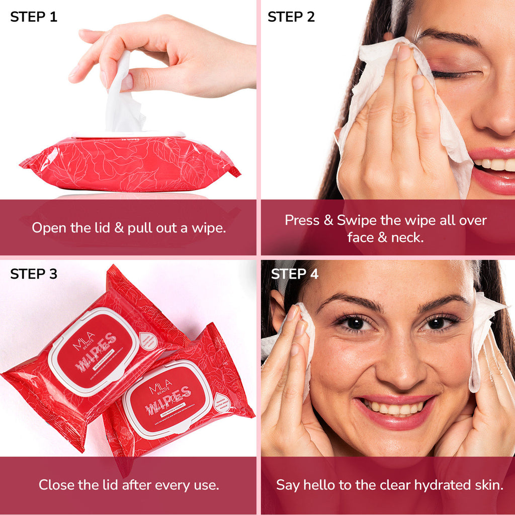 Makeup Remover Wipes Hydrating & Refreshing With Rosewater & Vitamin E - 25 Wipes