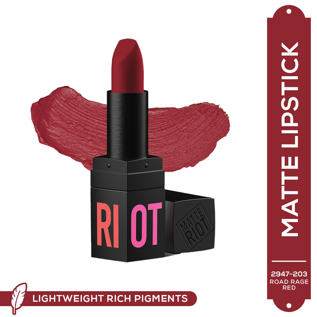 Matte Riot Lipstick Make up - 203 Road Rage Red