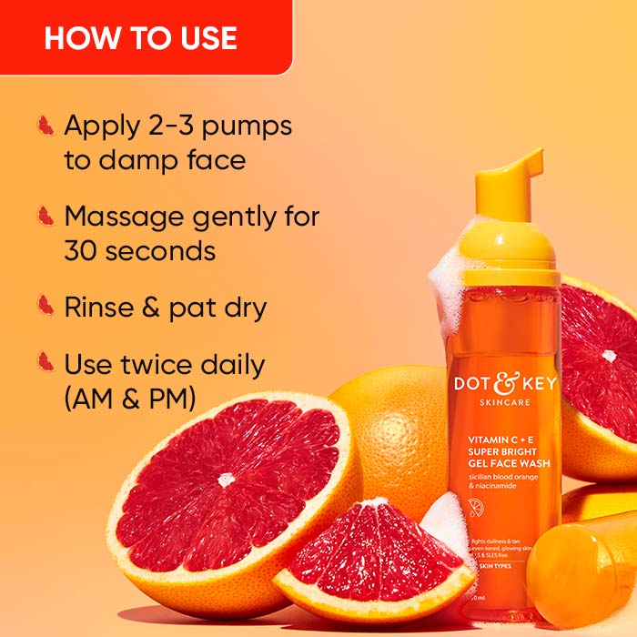 Vitamin C + E Super Bright Foaming Face Wash, Blood Orange & Papaya, Reduces Dullness