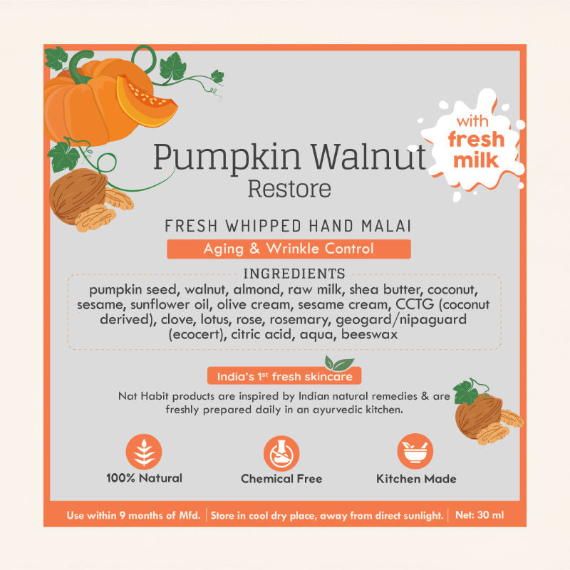 Pumpkin Walnut Hand Malai, Hand Cream for Dry Skin Women & Men, Aging & Wrinkle Control