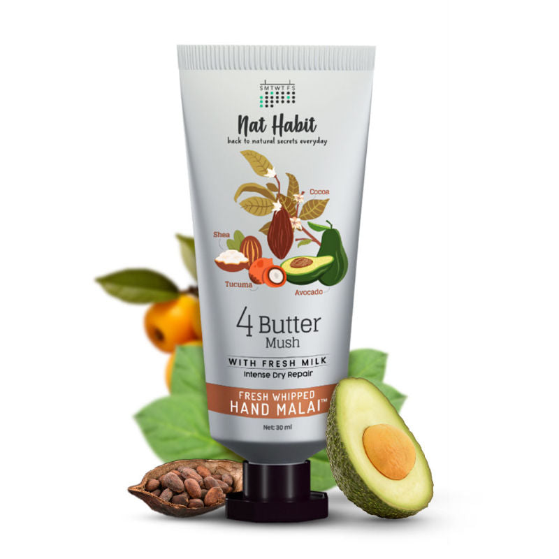 4 Butter Mush Hand Malai - Shea,Tucuma,Avocado & Cocoa, Hand Moisturizer Cream - Dry Skin