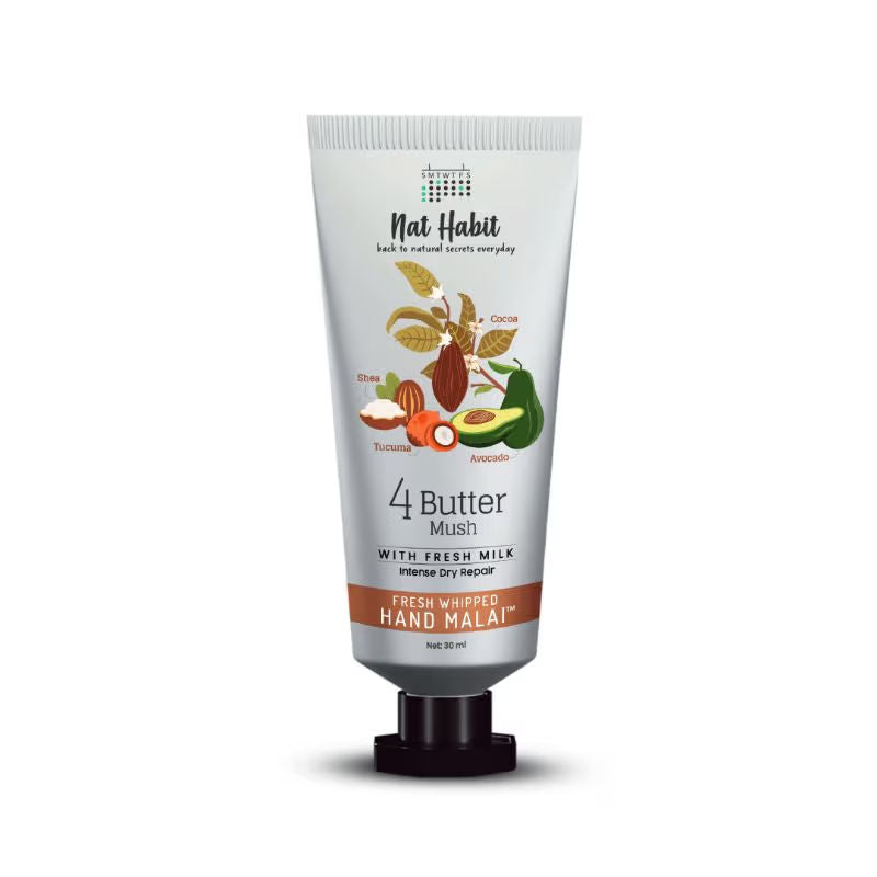 4 Butter Mush Hand Malai - Shea,Tucuma,Avocado & Cocoa, Hand Moisturizer Cream - Dry Skin