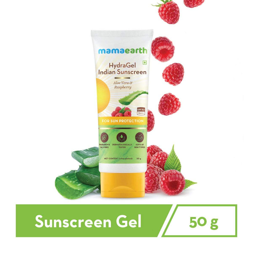 HydraGel Indian Sunscreen SPF 50, with Aloe Vera & Raspberry for Tan Protection