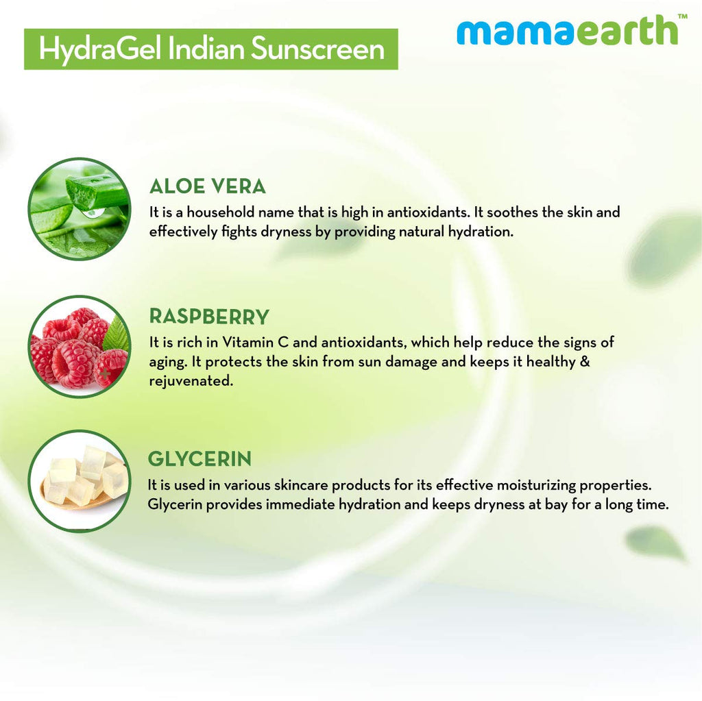 HydraGel Indian Sunscreen SPF 50, with Aloe Vera & Raspberry for Tan Protection