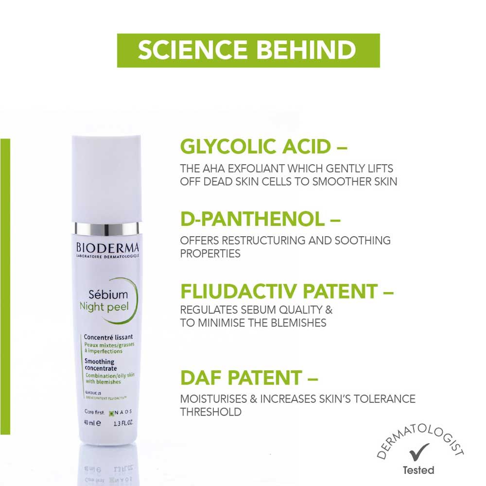BiodermaNight Peel Sebium For Oily Acne Prone Skin With Glycolic Acid - Reduces Blemishes