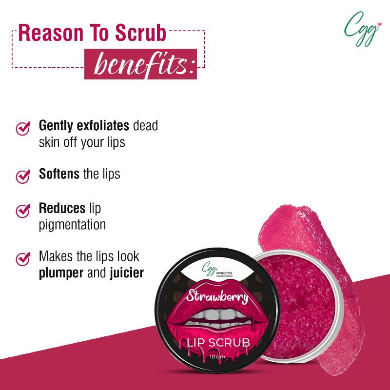 Strawberry Lip Scrub for Chapped & Pigmented Lips - 100% Natural, Vegan