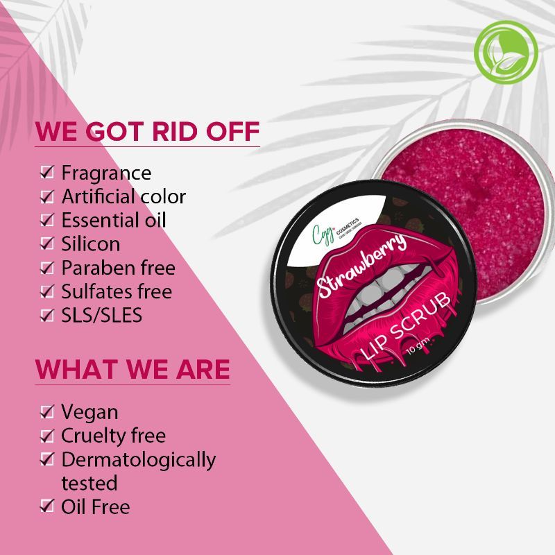 Strawberry Lip Scrub for Chapped & Pigmented Lips - 100% Natural, Vegan