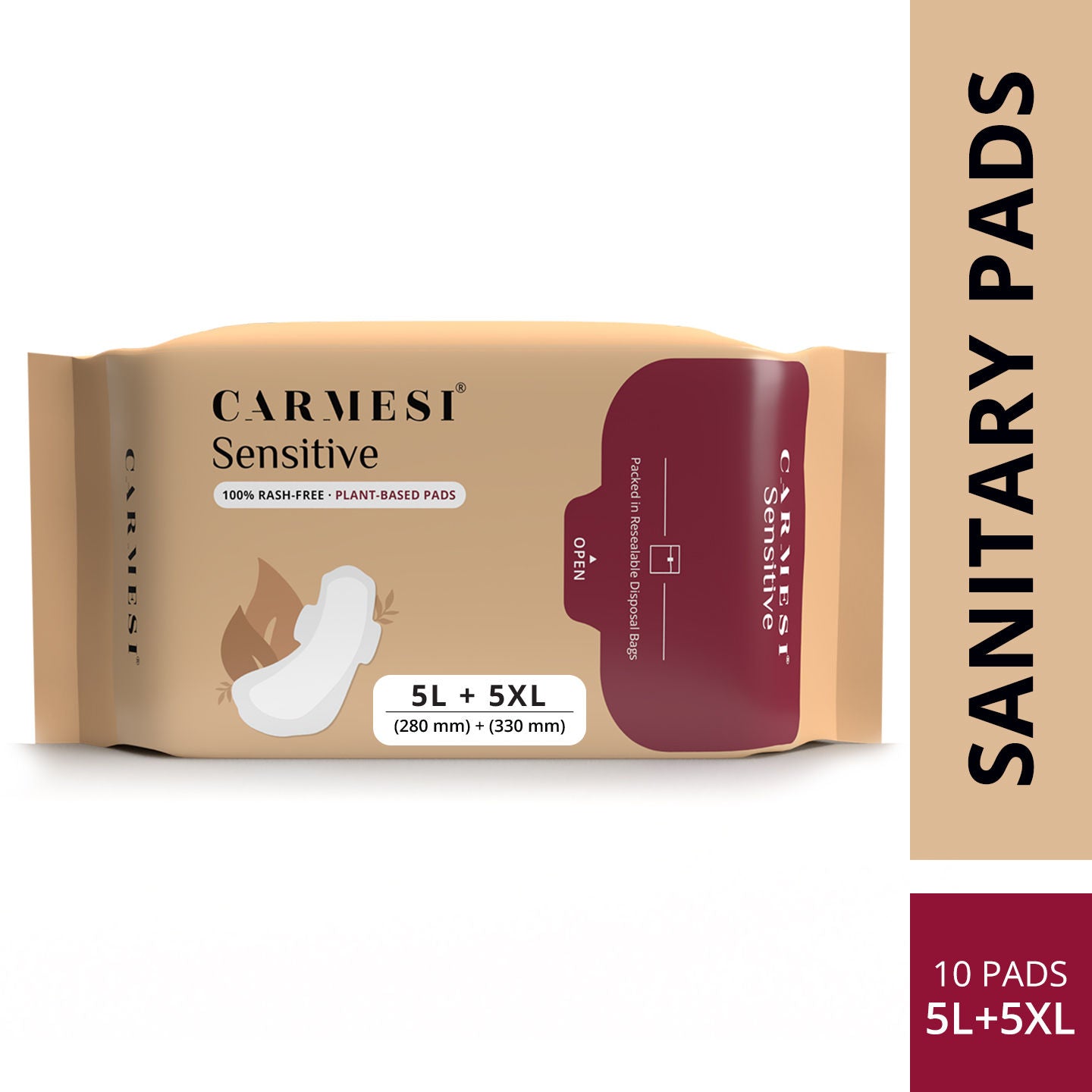 Sensitive Sanitary Pads - 5L + 5XL - Certified 100% Rash-Free - With Disposal Bags