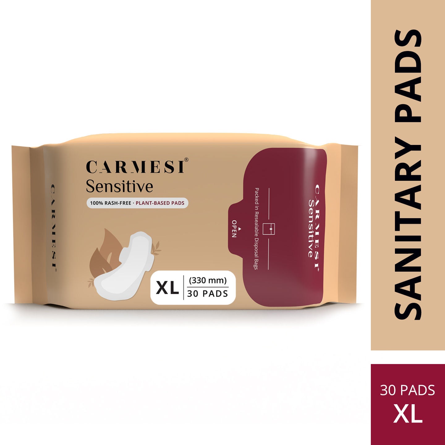 Sensitive Sanitary Pads - 30 XL - Certified 100% Rash-Free - With Disposal Bags