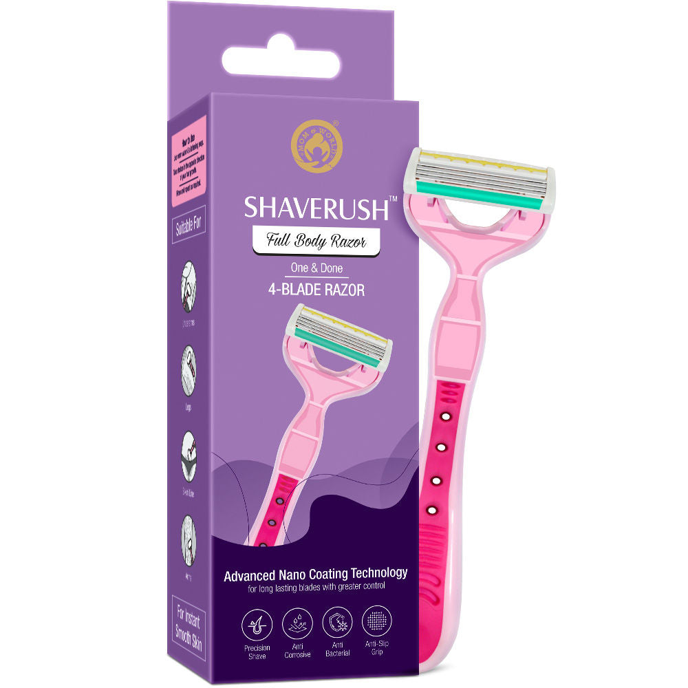 Shaverush Full Body Razor With 4 Blades Nano Coating Technology & Lubricating Strip