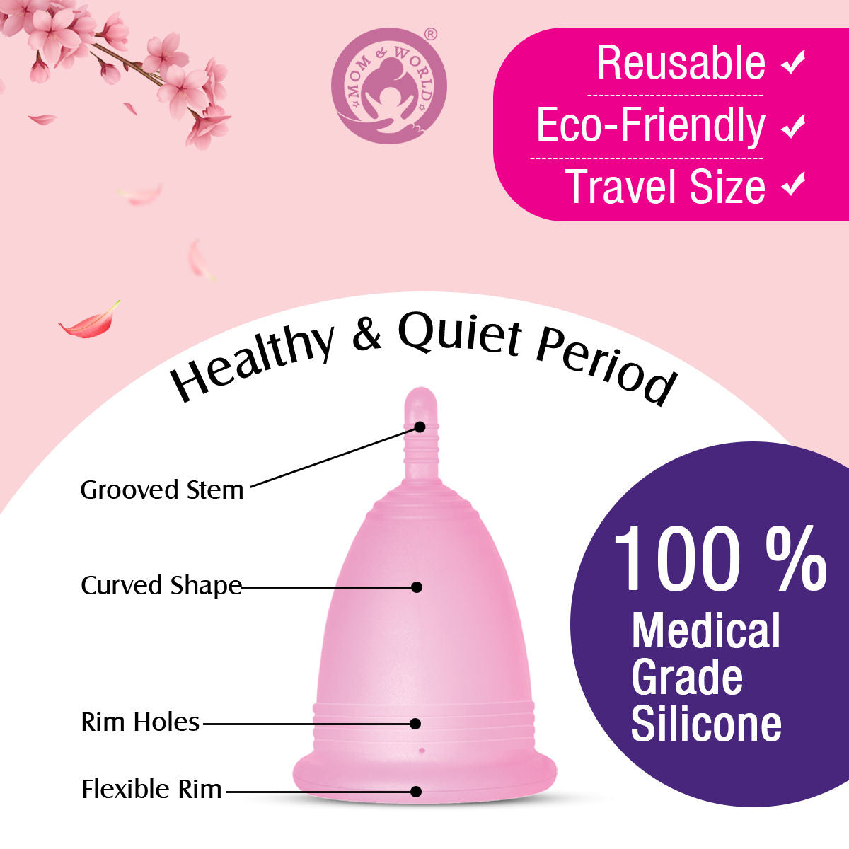 Medical Grade Silicone, Odor And Rash Free Reusable Menstrual Cup - Medium