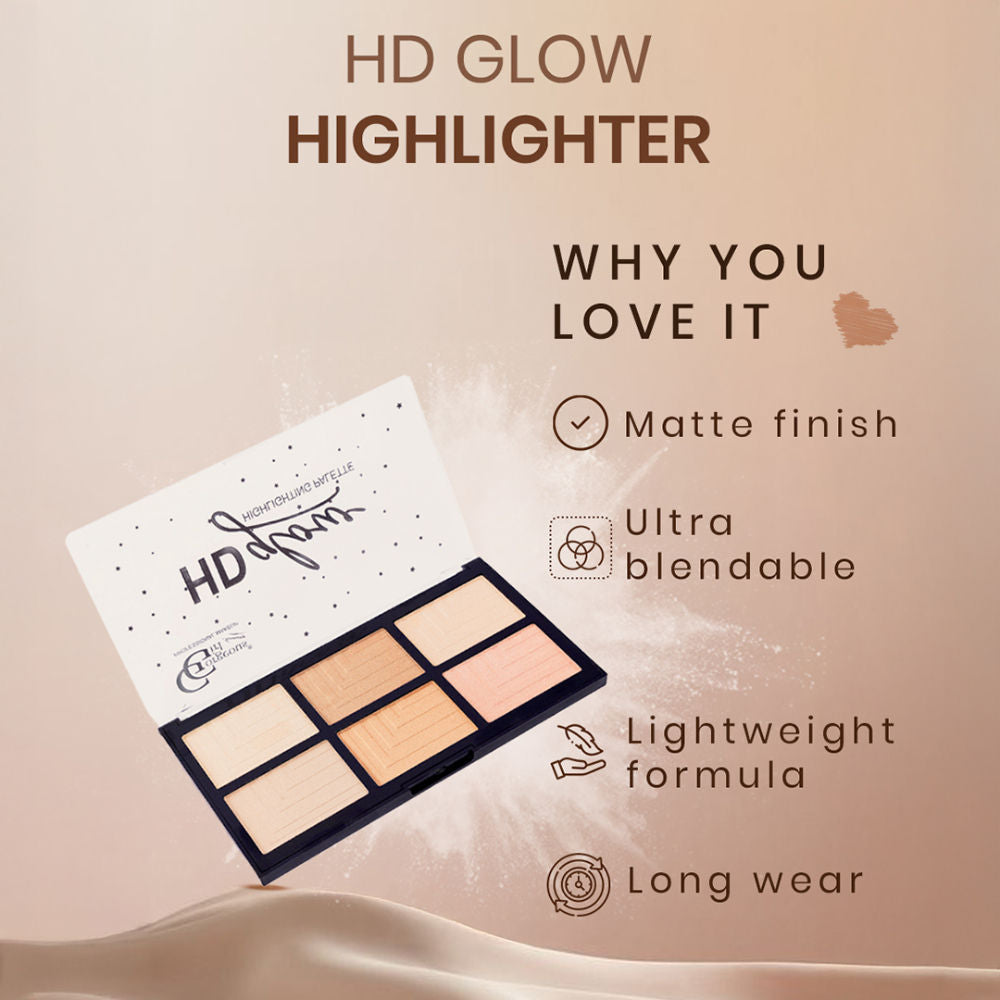 6 Color HD Glow Highlighter, Highly Pigmented & Blendable