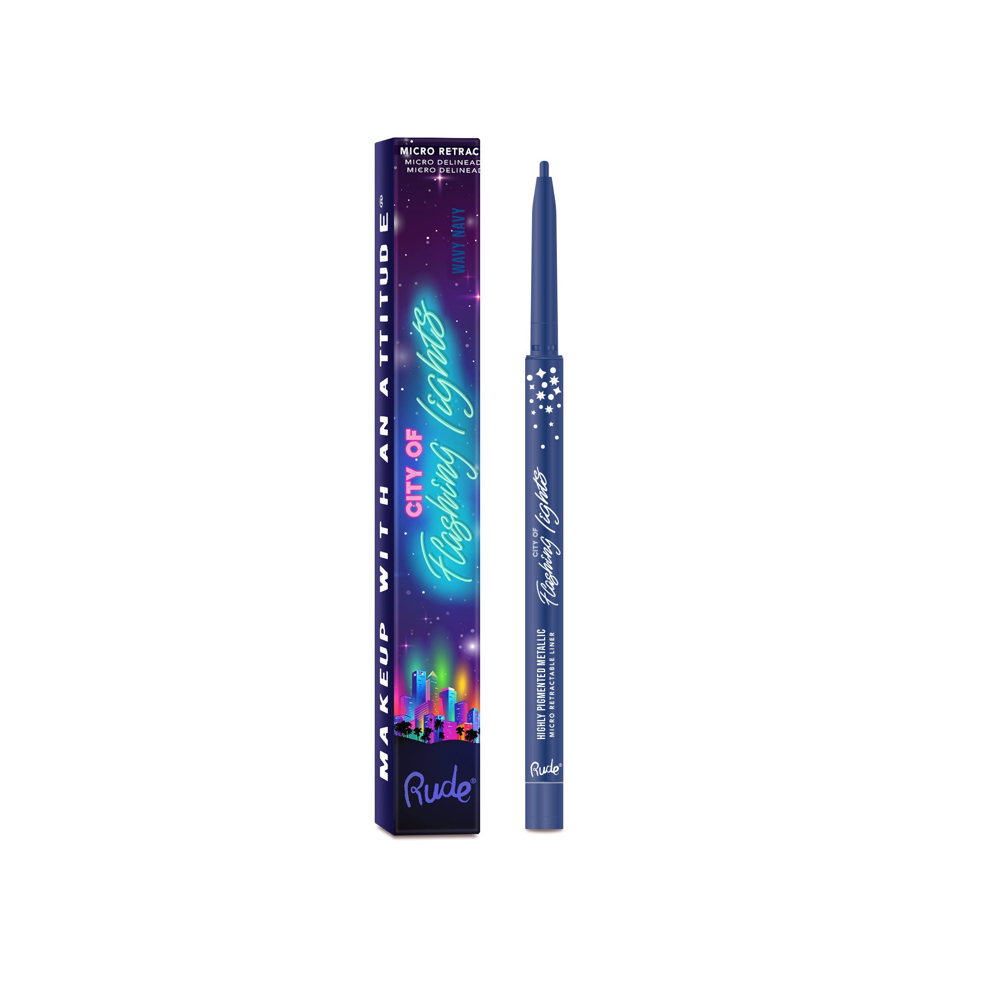 City Of Flashing Lights Micro Retractable Liner - Wavy Navy