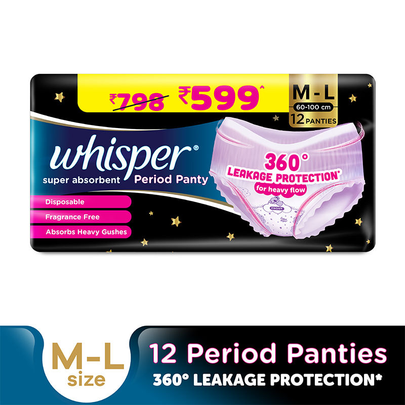 Super Absorbent Period Panty, 12 M-L Pants, 360 Degree Leakage Protection for Heavy Flow