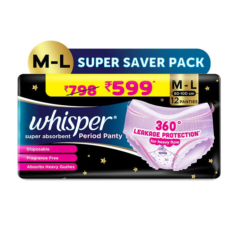 Super Absorbent Period Panty, 12 M-L Pants, 360 Degree Leakage Protection for Heavy Flow