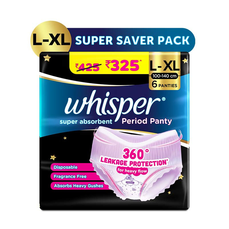 Super Absorbent Period Panty, 6 L-XL Pants, 360 Degree Leakage Protection for Heavy Flow