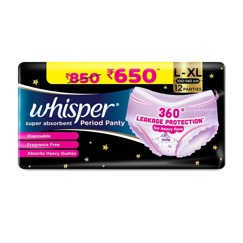 Super Absorbent Period Panty, 12 L-XL Pants, 360 Degree Leakage Protection for Heavy Flow