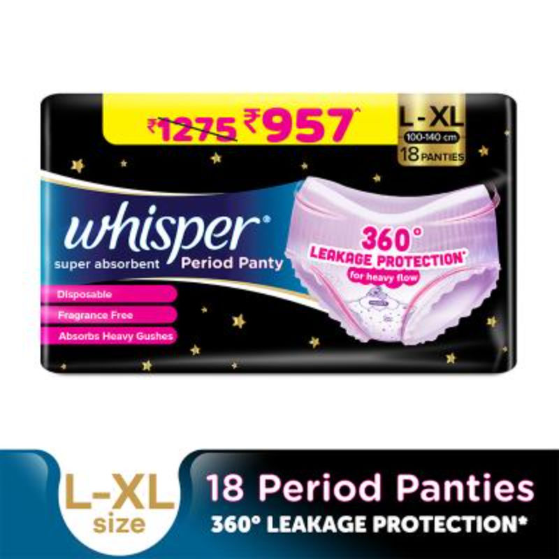 Super Absorbent Period Panty, 18 L-XL Pants, 360 Degree Leakage Protection for Heavy Flow