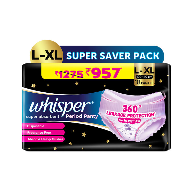 Super Absorbent Period Panty, 18 L-XL Pants, 360 Degree Leakage Protection for Heavy Flow