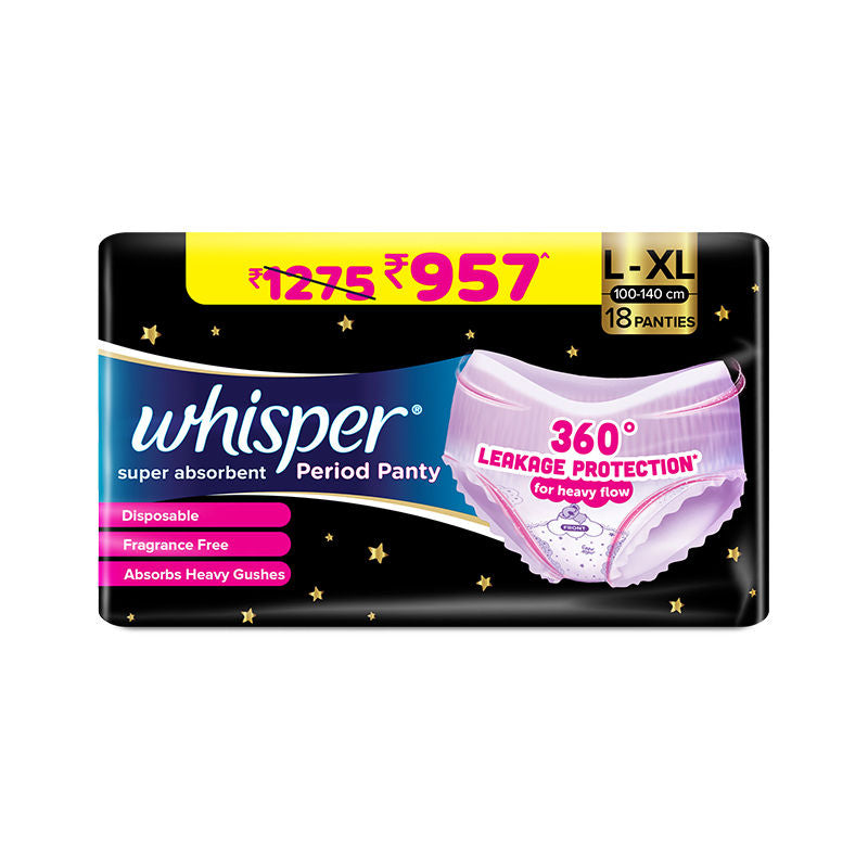 Super Absorbent Period Panty, 18 L-XL Pants, 360 Degree Leakage Protection for Heavy Flow