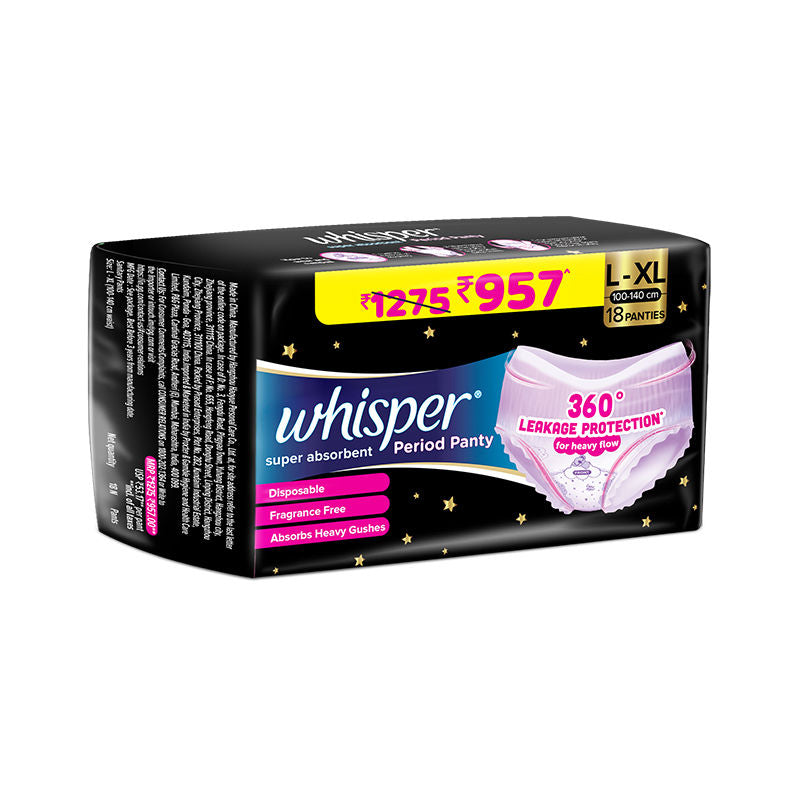 Super Absorbent Period Panty, 18 L-XL Pants, 360 Degree Leakage Protection for Heavy Flow