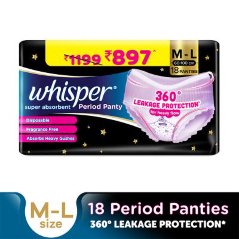 Super Absorbent Period Panty, 18 M-L Pants, 360 Degree Leakage Protection for Heavy Flow
