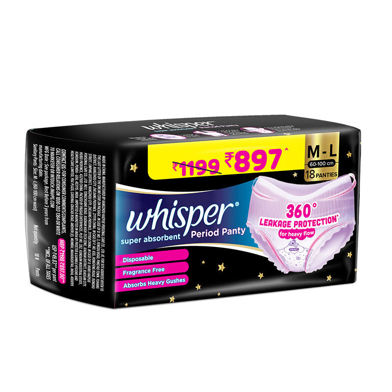 Super Absorbent Period Panty, 18 M-L Pants, 360 Degree Leakage Protection for Heavy Flow
