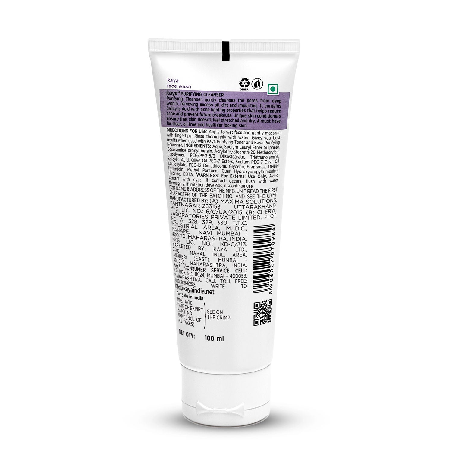 Acne Care Purifying Cleanser Salicylic Acid Face Wash Reduces Acne & Pimples for Pimple Prone Skin Face Wash for Oily Skin, 100ml
