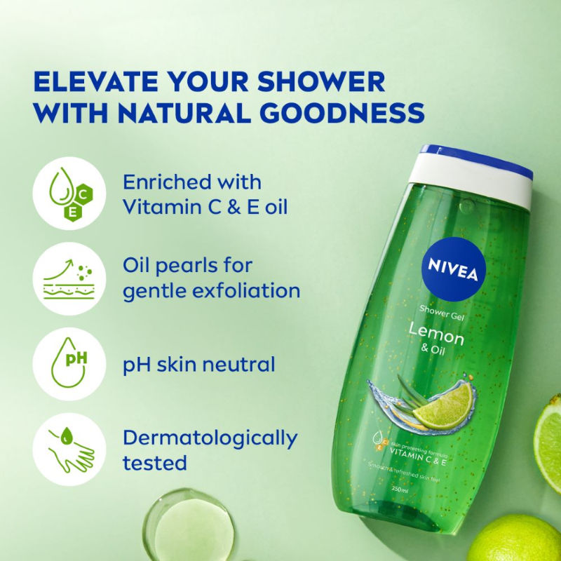 Body Wash, Lemon & Oil Shower Gel, Pampering Care & Refreshing Scent of Lemon