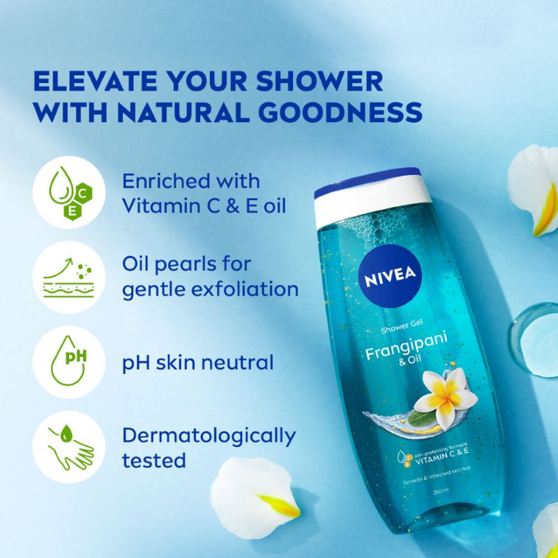 Body Wash, Frangipani & Oil Shower Gel, Pampering Care & Refreshing Scent of Frangipani Flower