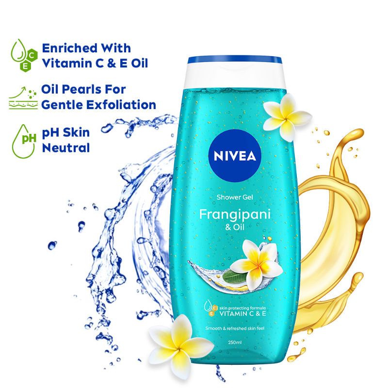 Body Wash, Frangipani & Oil Shower Gel, Pampering Care & Refreshing Scent of Frangipani Flower - 125ml