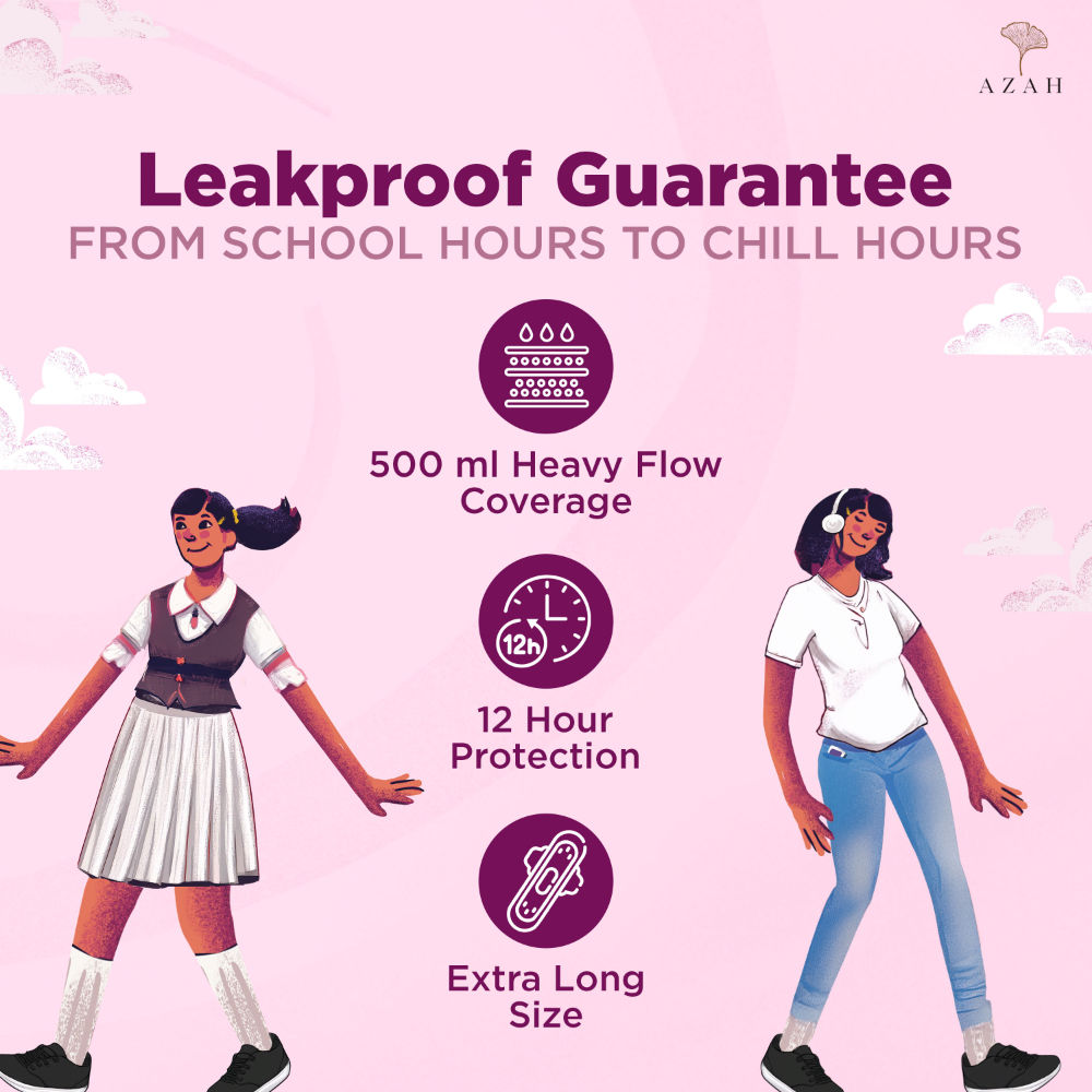Teen Sanitary Pads For Girls, Heavy Flow Coverage, 12 Hour Leakproof, Wider