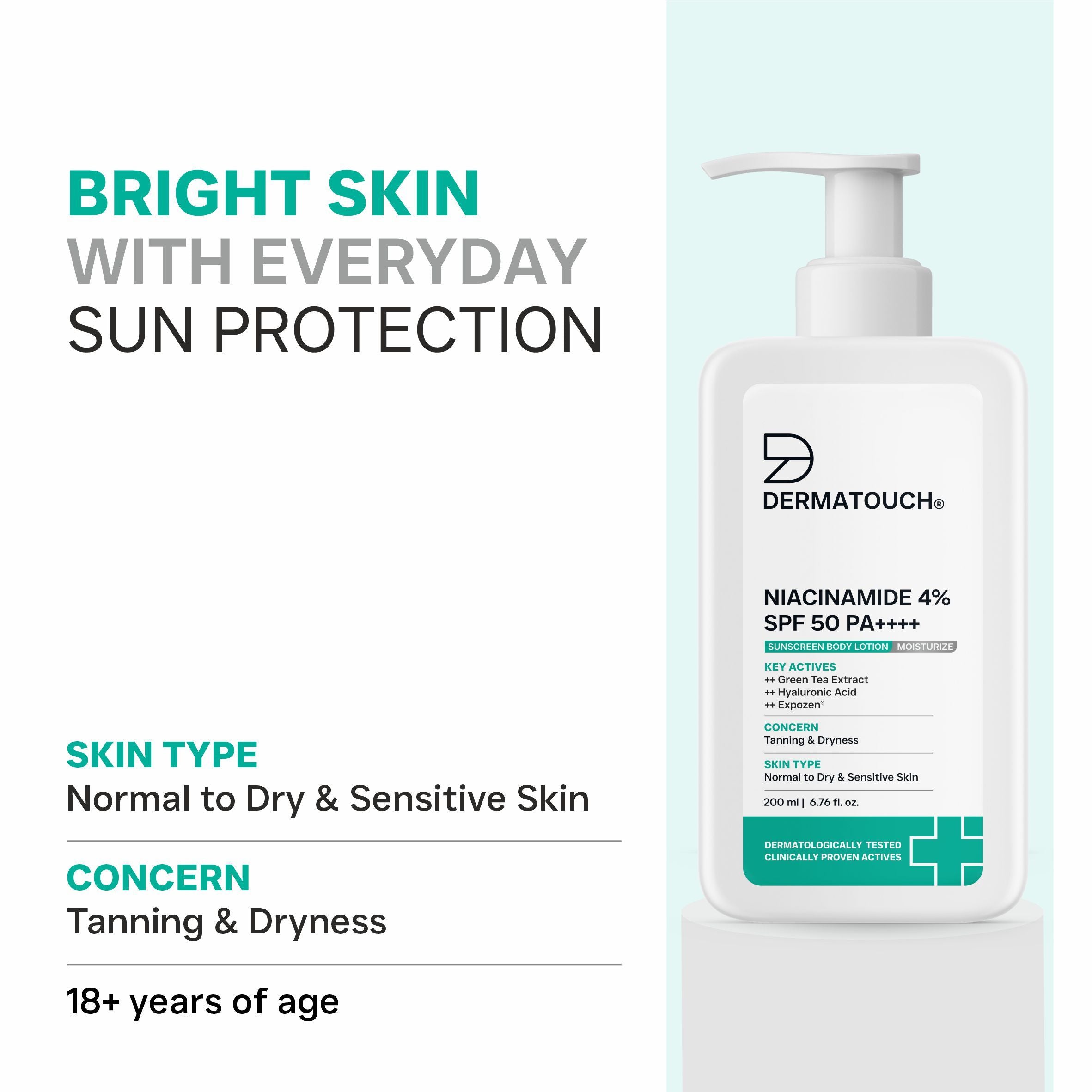 Niacinamide 4% SPF 50 PA++++ Sunscreen Body Lotion for Tanning & Dryness