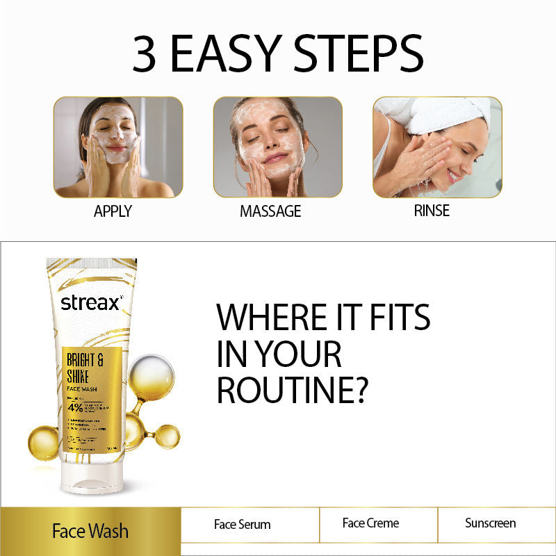 Skin Bright & Shine Face Wash Cleanser For Brightening, Dark Spots Reduction