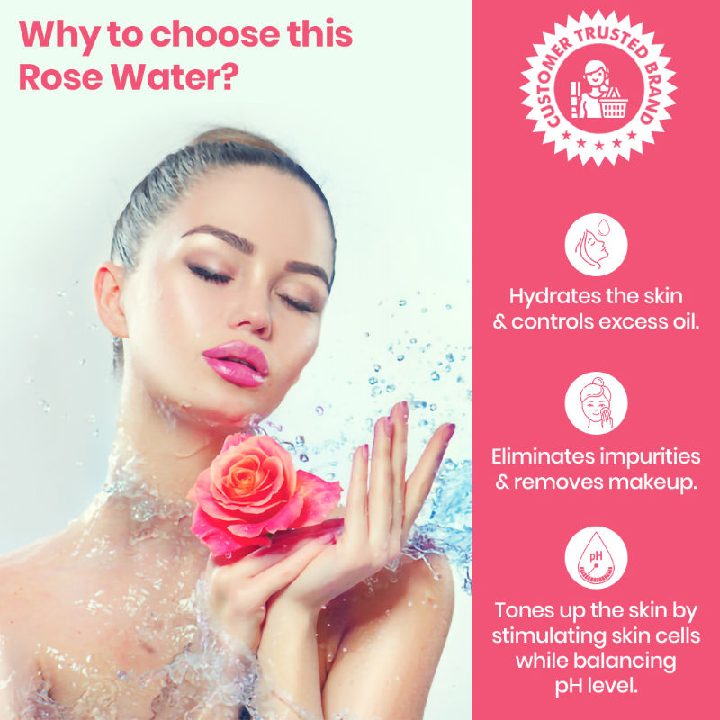 100% Steam Distilled Rose Water Face Toner Spray Gulab Jal Hydration