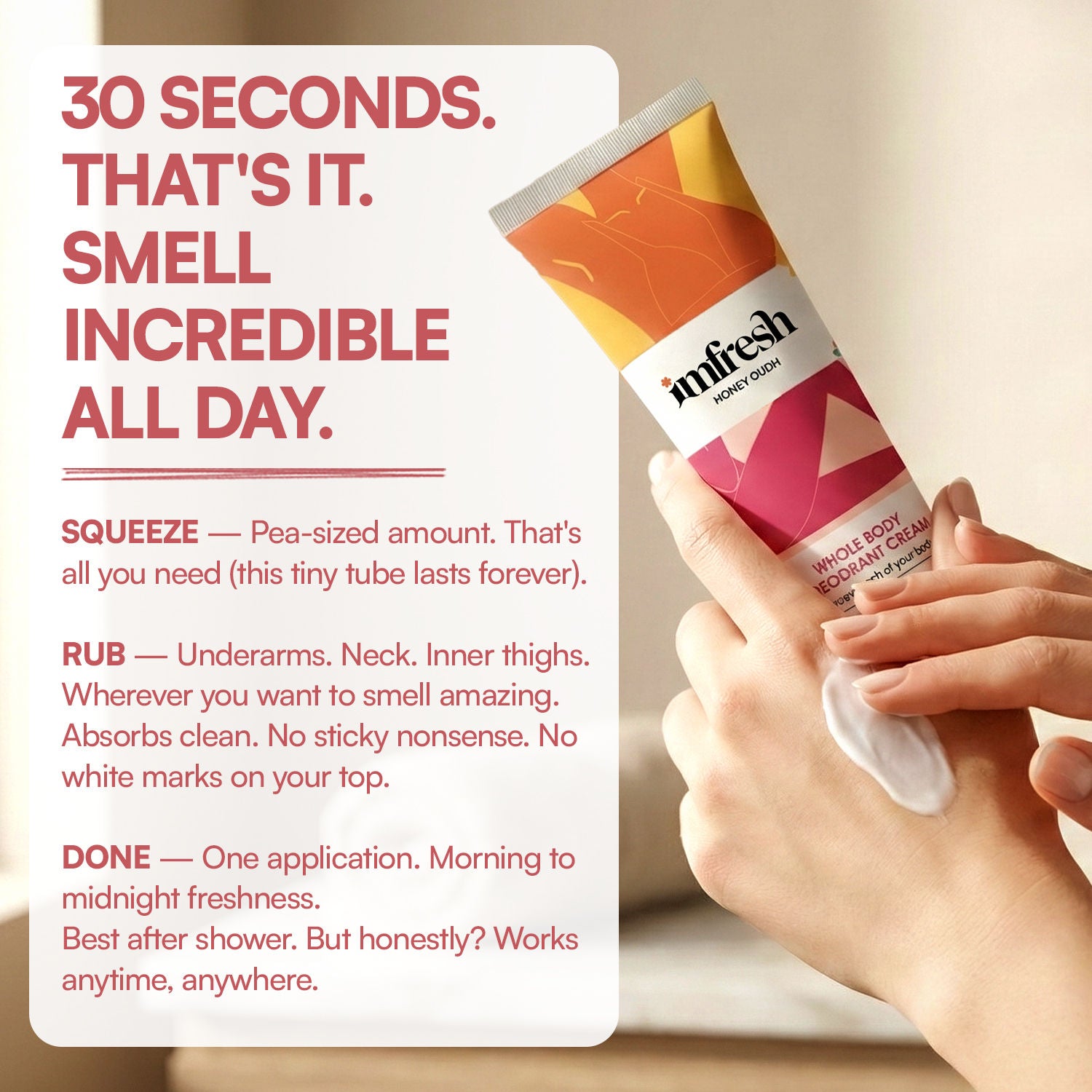 Imfresh Honeyoudh Deodorant Cream For Whole body & Underarms Areas Long Lasting Odour Control