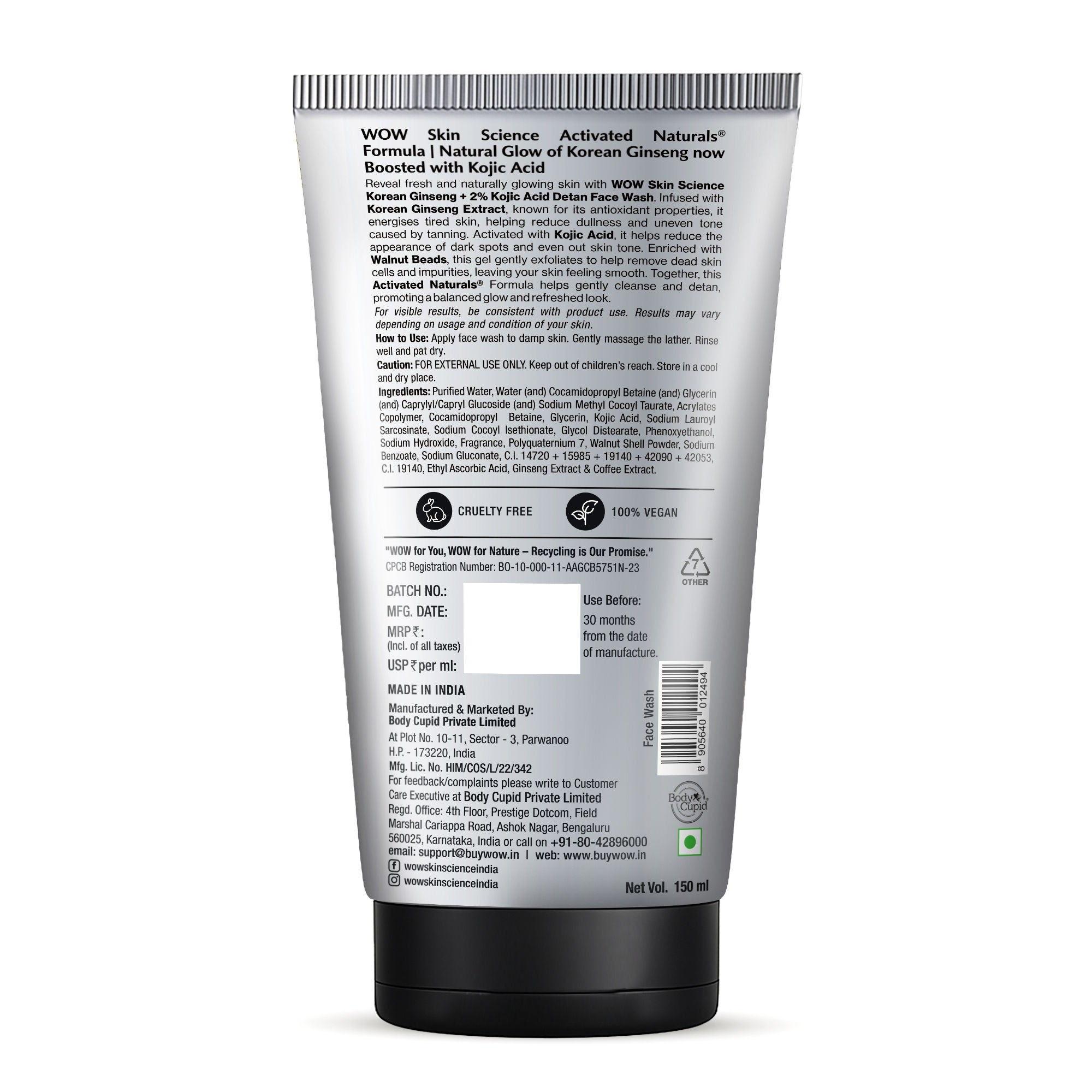 Skin Science Men Korean Ginseng + Kojic Acid Detan Face Wash Gel