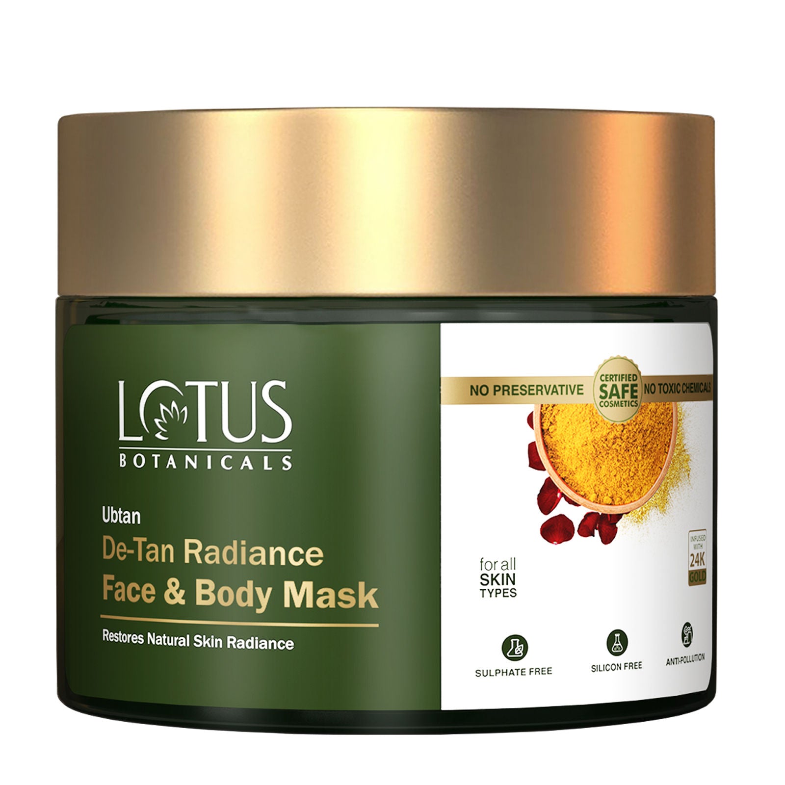 Ubtan De-Tan Radiance Face And Body Mask,Infused with 24K Gold,Reduce Skin Tanning