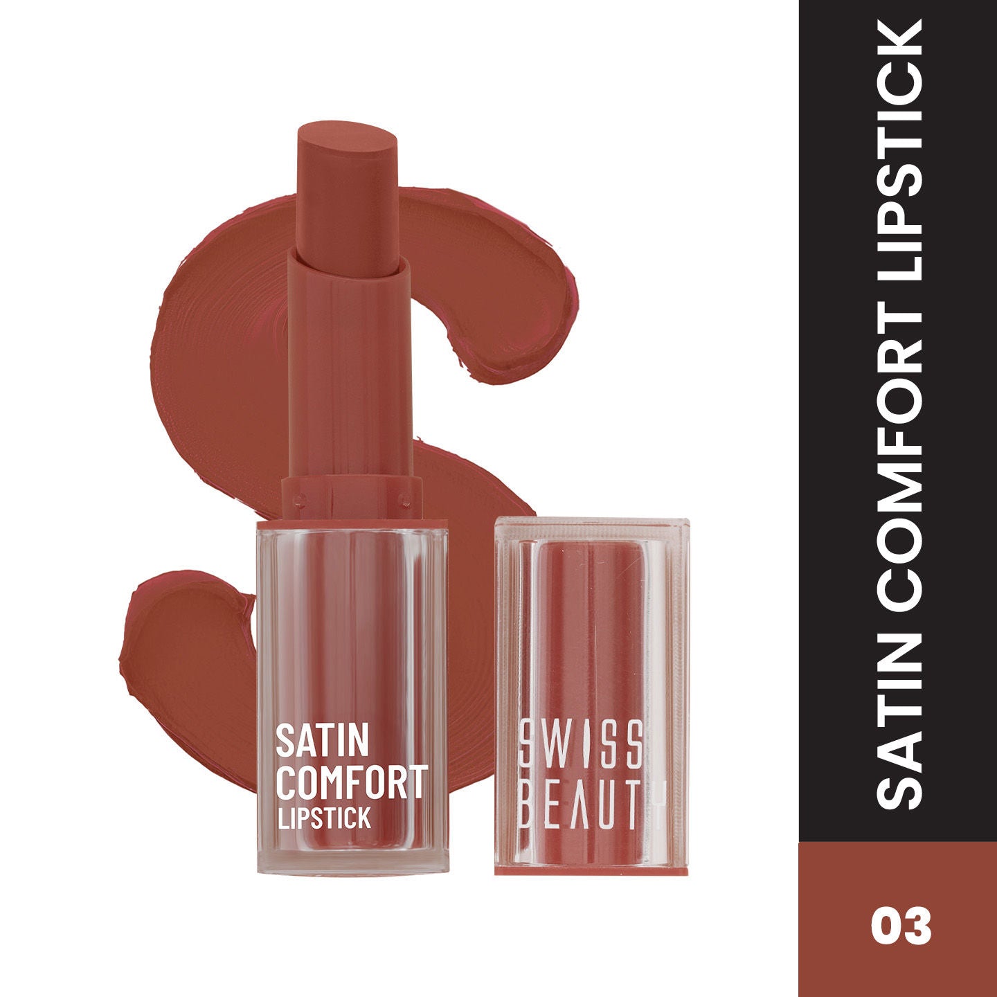 Satin Comfort Smooth Glide, Highly Pigmented , Ultra Hydrating Lipstick - 3 Roasted Brown