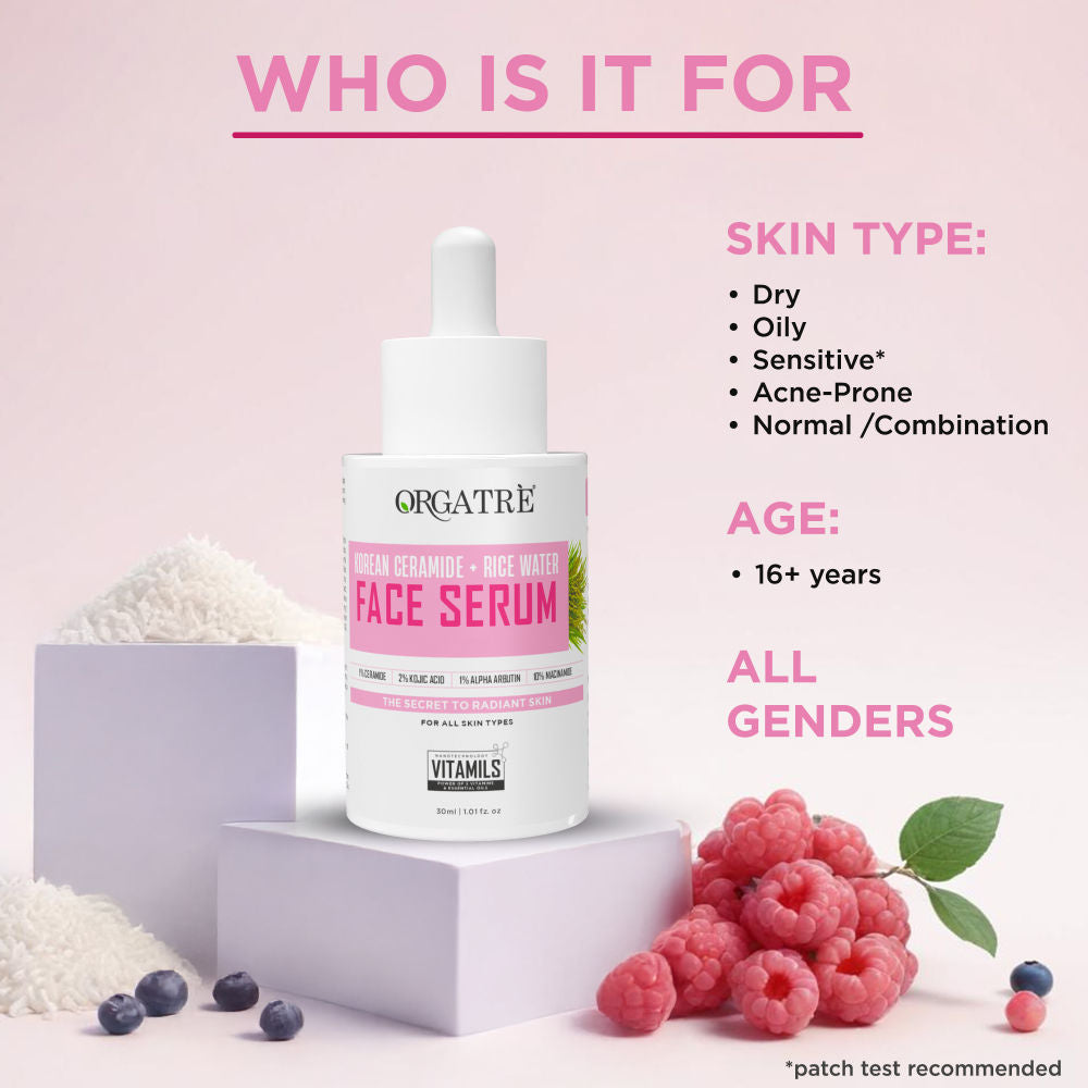 Korean Ceramide & Rice Water Face Serum - Hydrates, Brightens & Soothes for Glass Skin