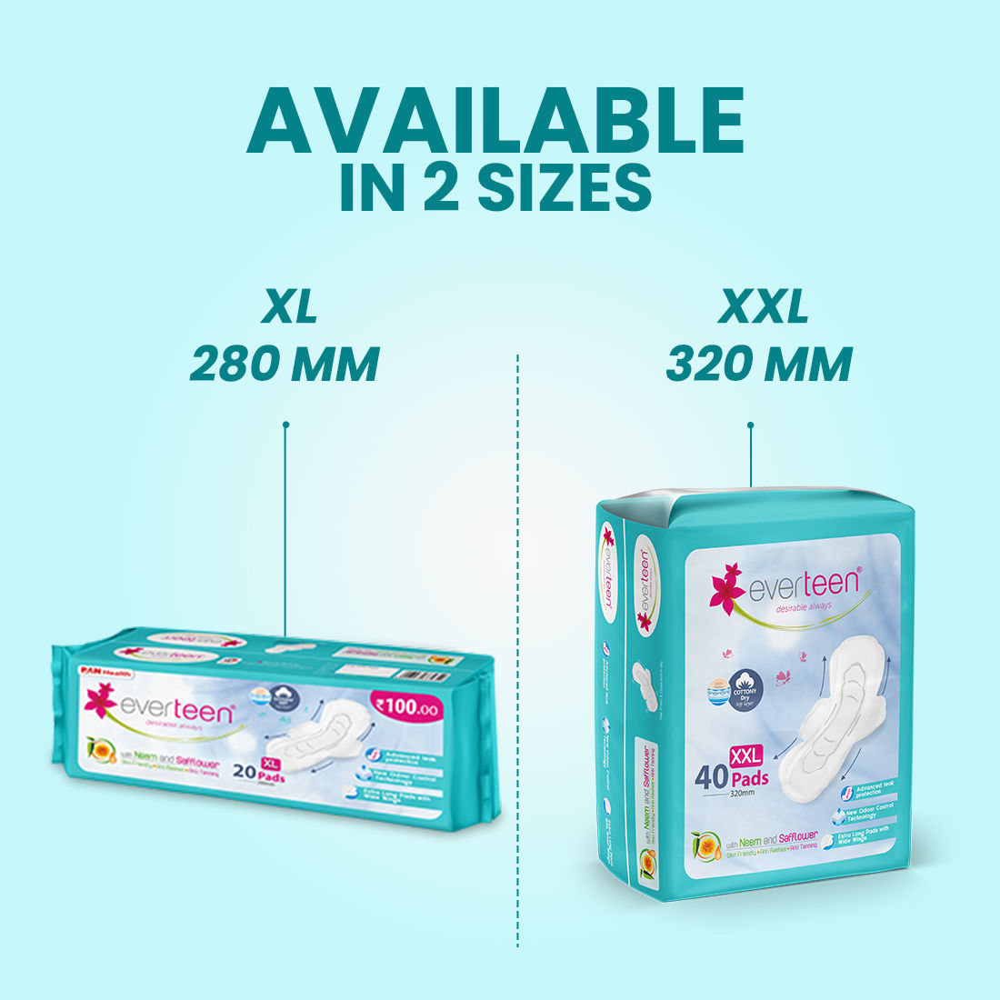 Neem & Safflower XL Cottony-Dry Sanitary Pads - 40 Pads