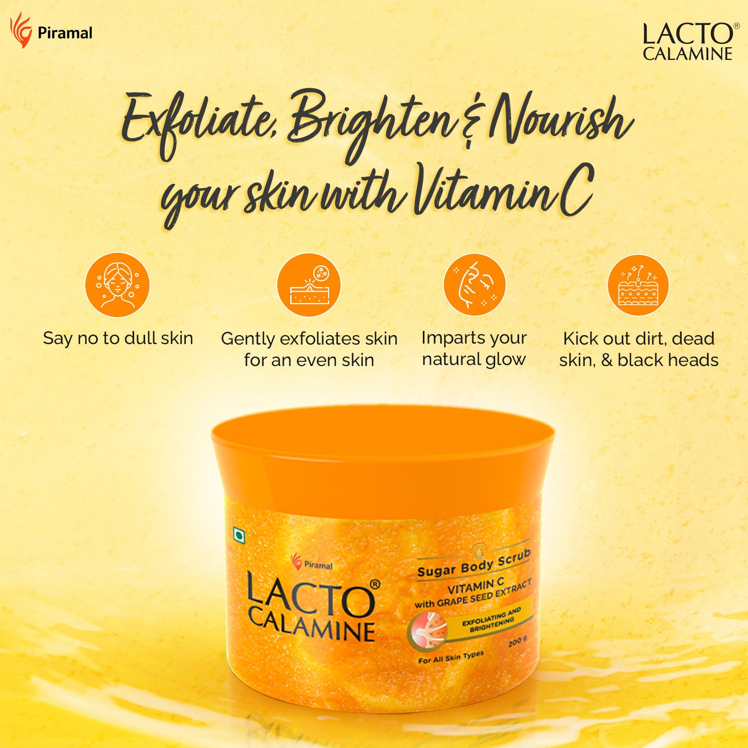 Vitamin C Sugar Body Scrub, Mild Exfoliation+Glowing Skin Scrub, With Glycolic Acid